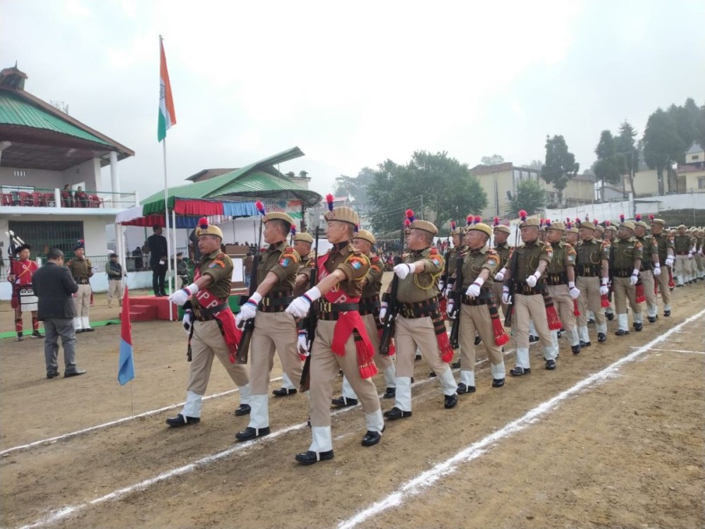 Wokha parade contingents during the 75th Republic Day celebration at local ground, Wokha on January 26. (Morung Photo)